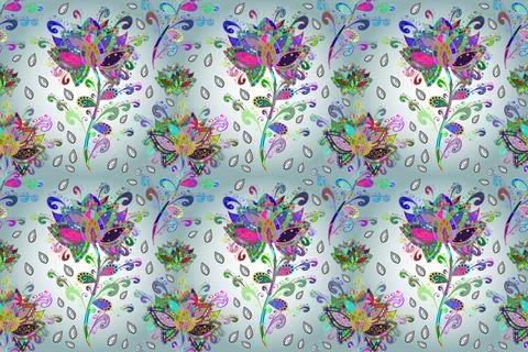 Flat Flower Elements Design. Seamless Floral Pattern in Raster illustration. Flo 스톡 일러스트