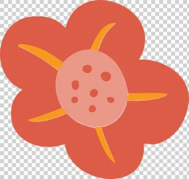 Flat flower is showing 5 orange petals, stamens around pink spotted center, Stock Illustration