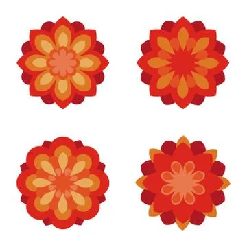 Flat flowers. Icon set. Red flower symbols illustration Illustration