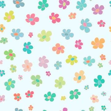 Flat flowers. Vector seamless pattern with cute flat flowers Stock Illustration