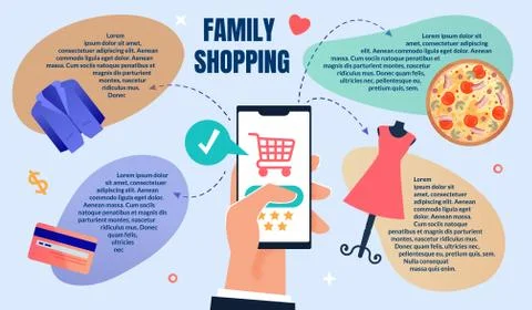 Flat Flyer Online Ordering and Family Shopping. Stock Illustration