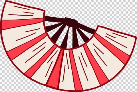 Flat folding fan is showing alternating red cream panels and black ribs on Stock Illustration