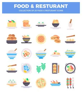 Flat food icons on white background for restaurant menu design Stockillustratie