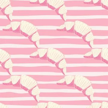 Flat food ornament seamless pattern with croissants doodle silhouettes. Delic Illustrazione stock