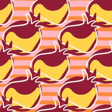 Flat food seamless pattern with maroon and yellow colored pomegranate shapes. Stock Illustration