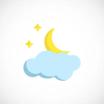 Flat forecast icon of a night cloudy weather on white. Stock Illustration