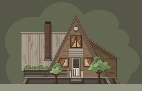 Flat forest cabin log. Vector colorful illustration Stock Illustration