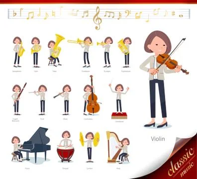 Flat Formal no collar jacket women classic music Stock Illustration