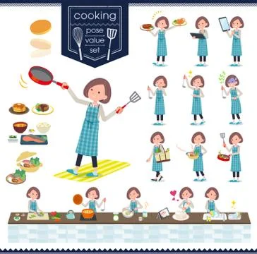 Flat Formal no collar jacket women cooking Stock Illustration
