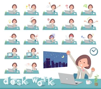 Flat Formal no collar jacket women desk work Stock Illustration