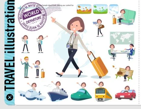 Flat Formal no collar jacket women travel Stock Illustration