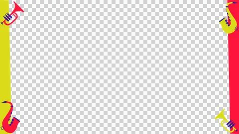 Flat frame border is featuring brass instrument motifs on transparent backdrop, Illustrazione stock