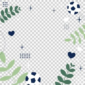Flat frame forming with leaves, soccer balls, hearts, dots and dotted curves on イラスト素材