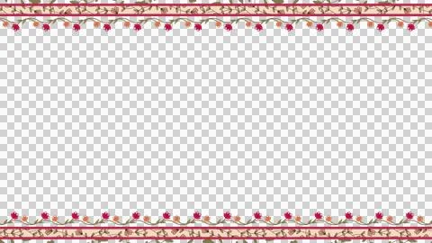 Flat frame showing beige bands with red-orange flowers  and  red-yellow stripes, 스톡 일러스트