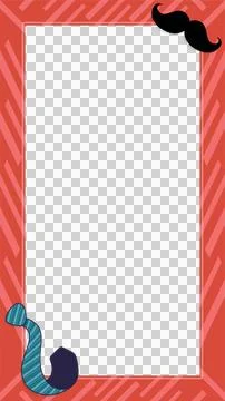 Flat frame showing red-striped border, teal fill and mustache tie shape on Stock Illustration