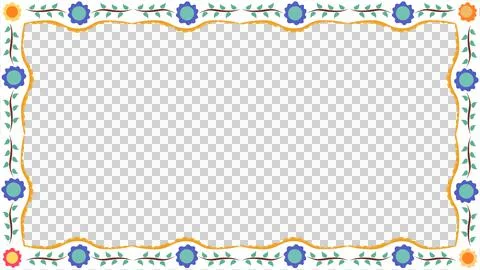 Flat frame is showing on transparent background with blue-orange flowers and 스톡 일러스트