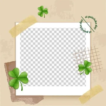 Flat frame template is featuring shamrock motifs, masking tape, torn paper on Stock Illustration