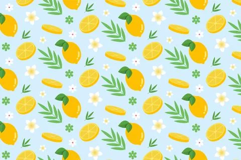 Flat fruit and flower pattern set Stock Illustration