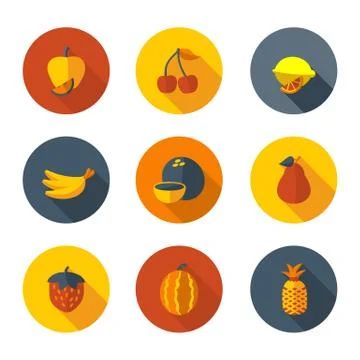 Flat fruit icons Stock Illustration