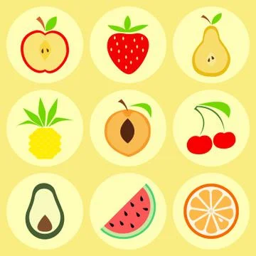 Flat fruit icons Stock Illustration