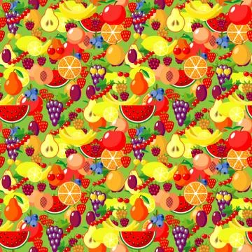 Flat fruits seamless pattern. Vector  Illustrations of watermelon, banana Illustrazione stock