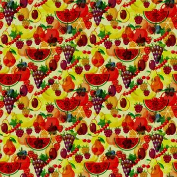 Flat fruits seamless pattern. Vector flat Illustrations of watermelon, banana Illustrazione stock