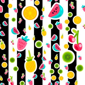 Flat fruits seamless vector pattern Stock Illustration