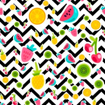 Flat fruits seamless vector pattern Stock Illustration