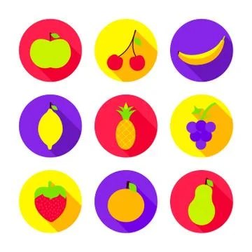 Flat Fruits Set Stock Illustration