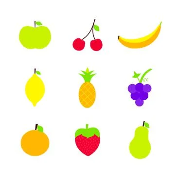 Flat Fruits Set Vector Illustration over White Stock Illustration
