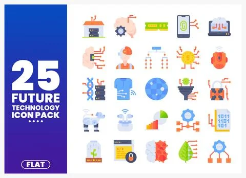 Flat future technology icons pack display. Stock Illustration