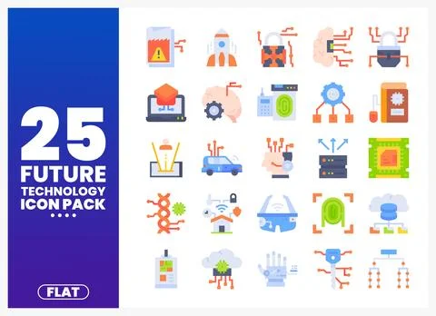 Flat future technology icons in a pack Stock Illustration