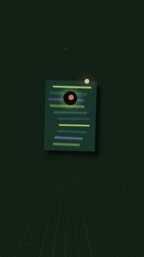 A flat futuristic document icon with colored text lines and a red circle sy.. Stock Illustration