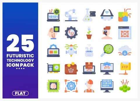 Flat futuristic technology icons with elements in a white background Stock-Illustration