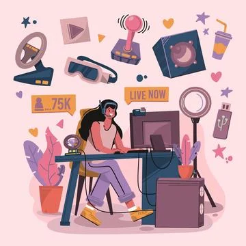 Flat game streamer elements collection Stockillustratie