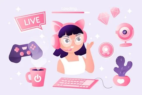 Flat game streamer elements collection 스톡 일러스트