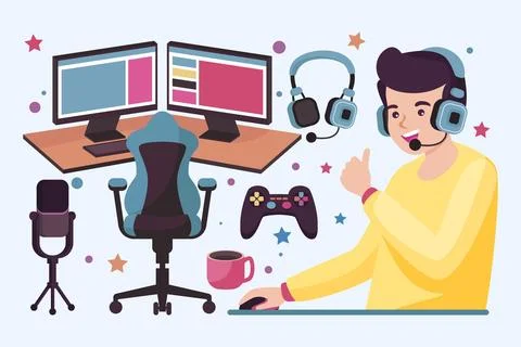 Flat game streamer elements collection 스톡 일러스트