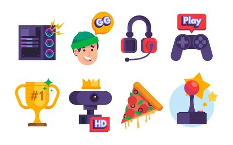 Flat game streamer elements collection 스톡 일러스트