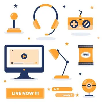 Flat game streamer elements collection 스톡 일러스트