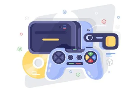 Flat gamepad for game, disk and vr helmet. Stock Illustration