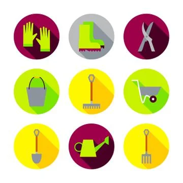 Flat Garden Tools Icon Set Stock Illustration