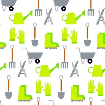 Flat Garden Tools Seamless Pattern Vector Illustration Stock Illustration