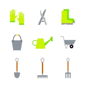 Flat Garden Tools Set Vector Illustration over White Stock Illustration