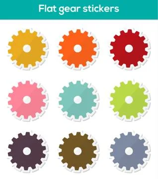 Flat gear stickers Stock Illustration