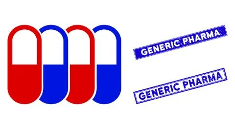 Flat Generic Pharma Icon and Scratched Rectangle Generic Pharma Watermarks Illustrazione stock