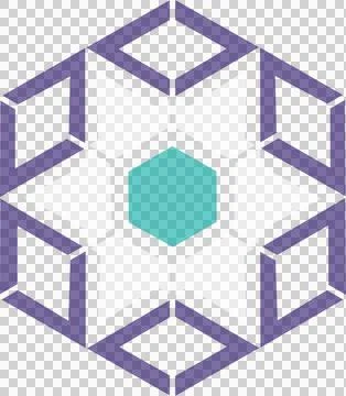 Flat geometric emblem is showing teal hexagon, white star, navy frame on 스톡 일러스트