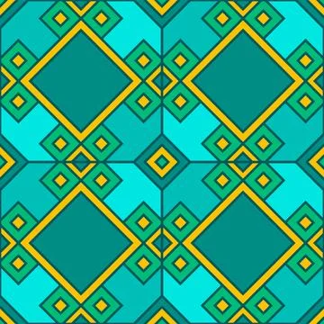 Flat geometric pattern is featuring teal diamonds and turquoise squares on Stock Illustration