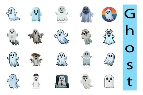 A flat ghost with simple facial features, on white background, ghost vector イラスト素材