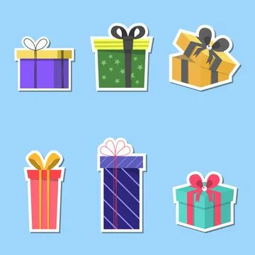 Flat Gift boxes, christmas presents box sticker illustration Stock Illustration