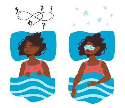 FLAT GIRL HAVING PROBLEM FALL ASLEEP GOOD DREAMS Stock Illustration